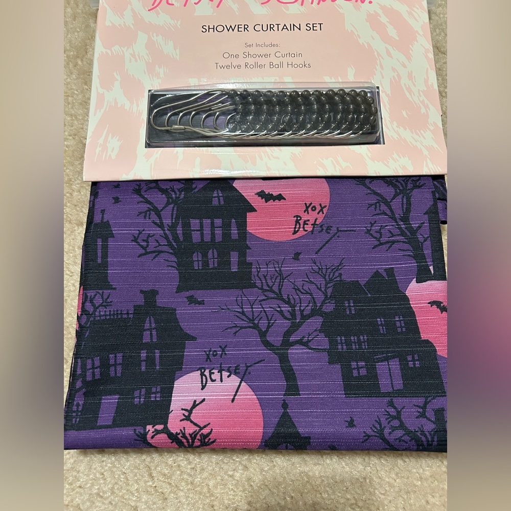 Betsey Johnson Purple and Pink Halloween Shower Curtain Set